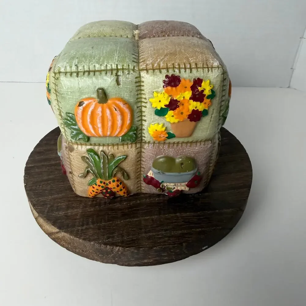 Large‎ Fall Harvest Patchwork Candle Pumpkin Floral Country Decor 4.5